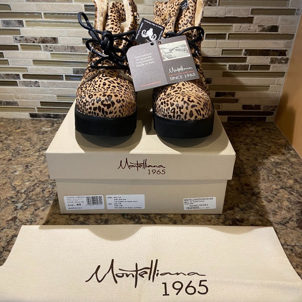 Montelliana 1965 Claudine Hiker Boots Animalier Size 40 (Italy) / 10 (US) NIB